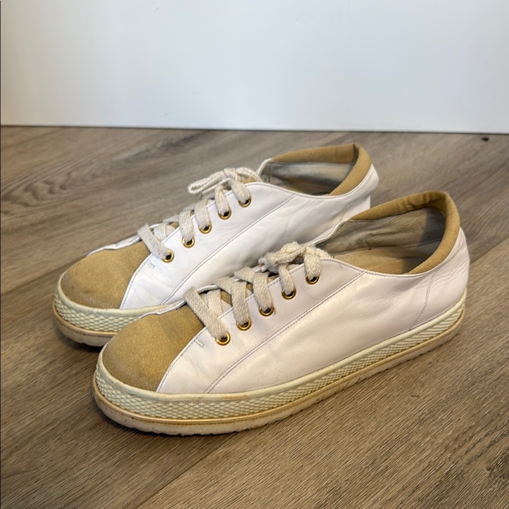 White and Tan Casual Sneakers Stuart Weitzman size 9.5
